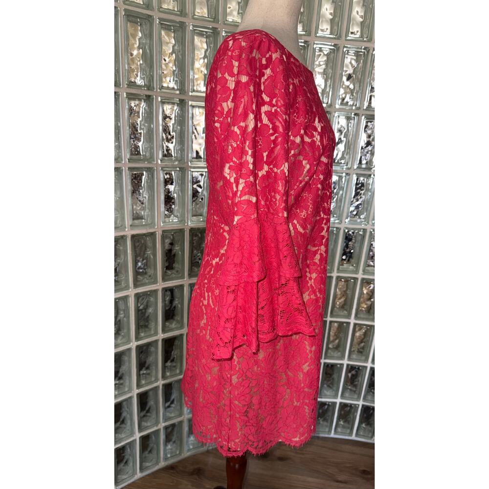 ELIZA J Coral Lace Overlay Bell Sleeve Dress - size 8 - OE - Picture 5 of 12